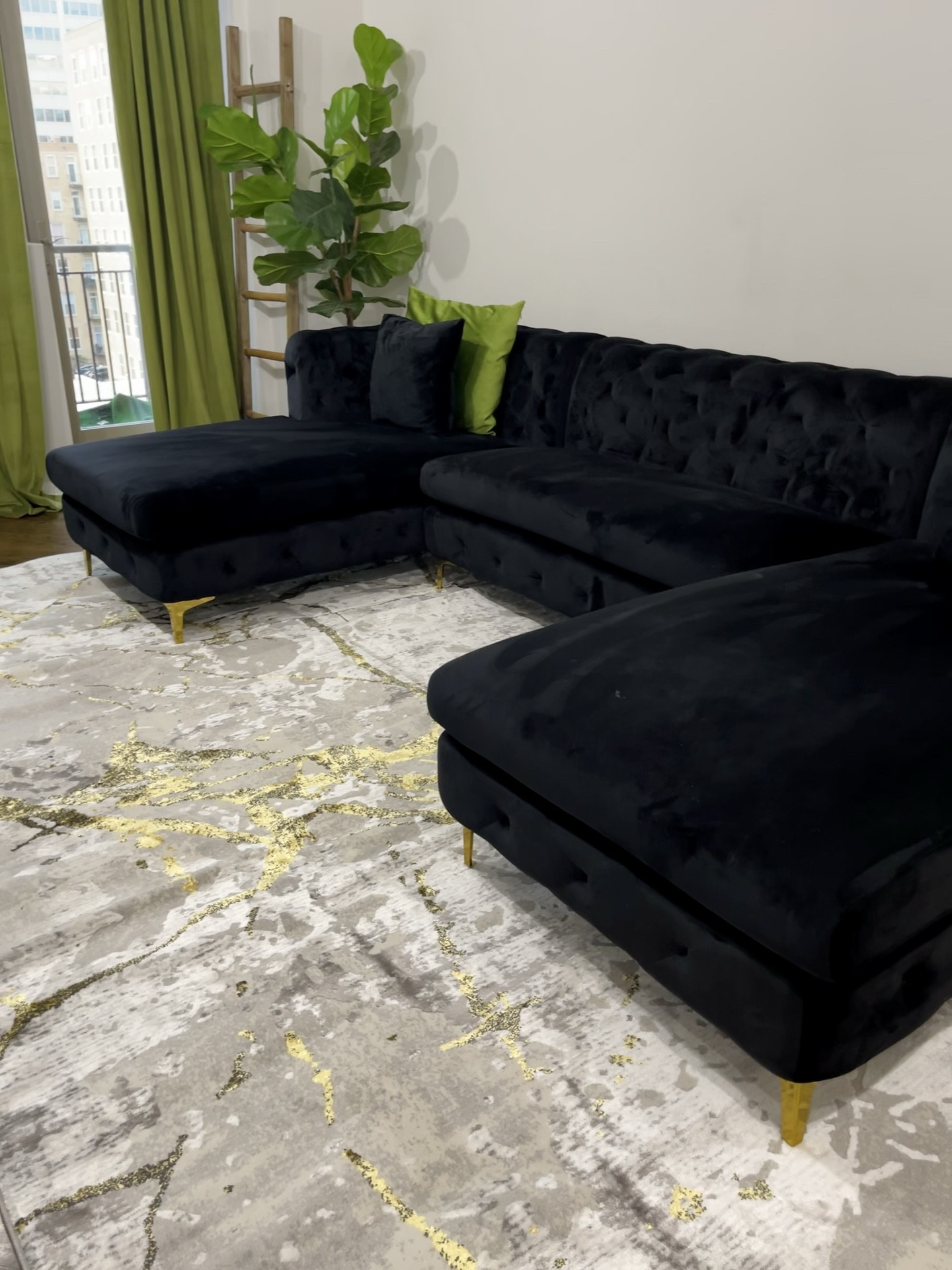 Living room update: 🖤✨ Finally got my dream double chaise black couch, abstract rug, and curtains! Choosing black was the best decision – it adds a sleek, sophisticated vibe and is a lifesaver for hiding those inevitable spill stains. I also love the contrast and the emphasis on the pop of color! 💚✨

Next up: wall art, a chic coffee table, and more decor to complete the look! 

Get up to 80% Off at Wayfair May 4-6! #LTKxWayDay
#LivingRoomGoals #ModernDecor 

#LTKVideo #LTKstyletip #LTKhome