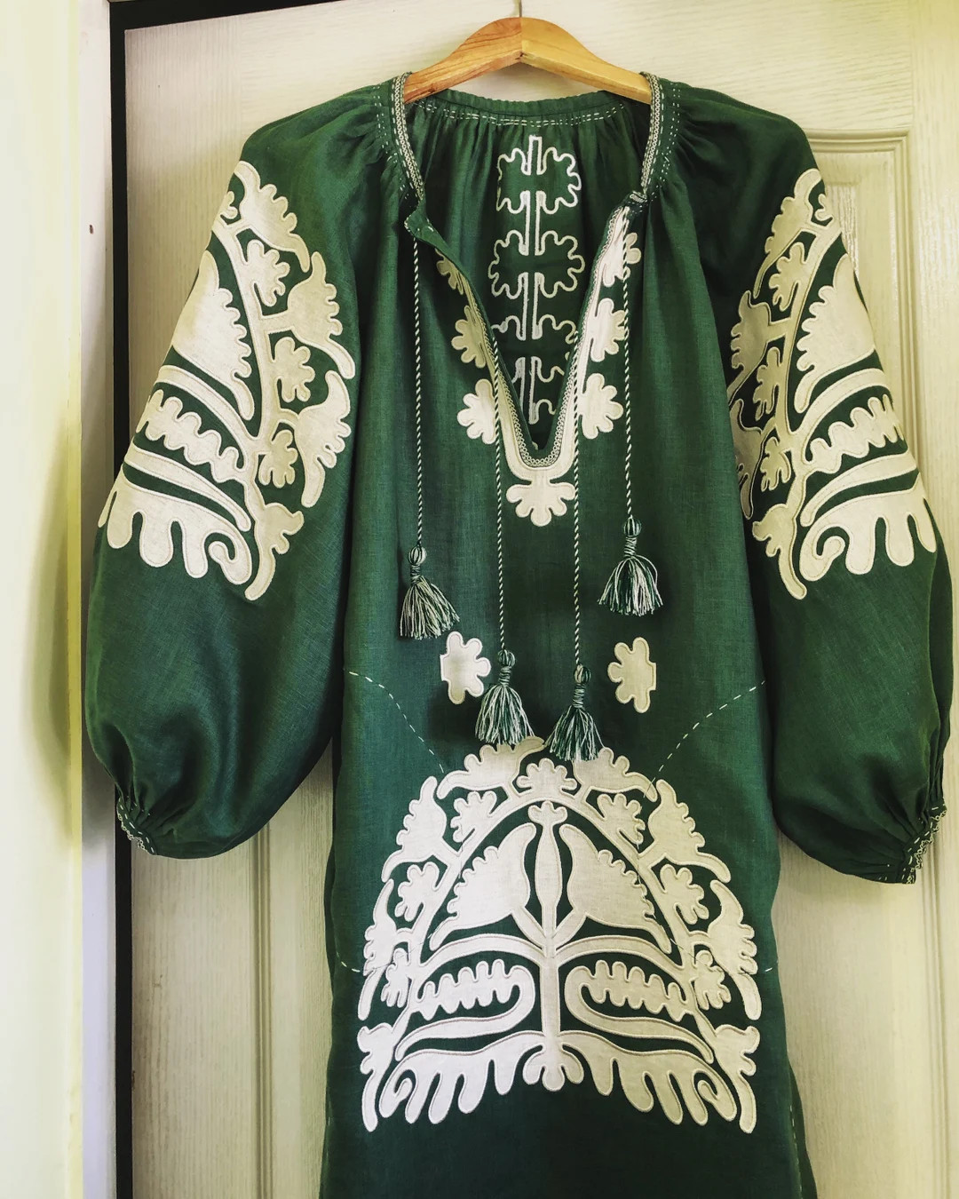 Green Ukrainian Embroidered Dress With Applique Plus Size Boho Wedding Kaftan Vyshyvanka Ukrainia... | Etsy (US)