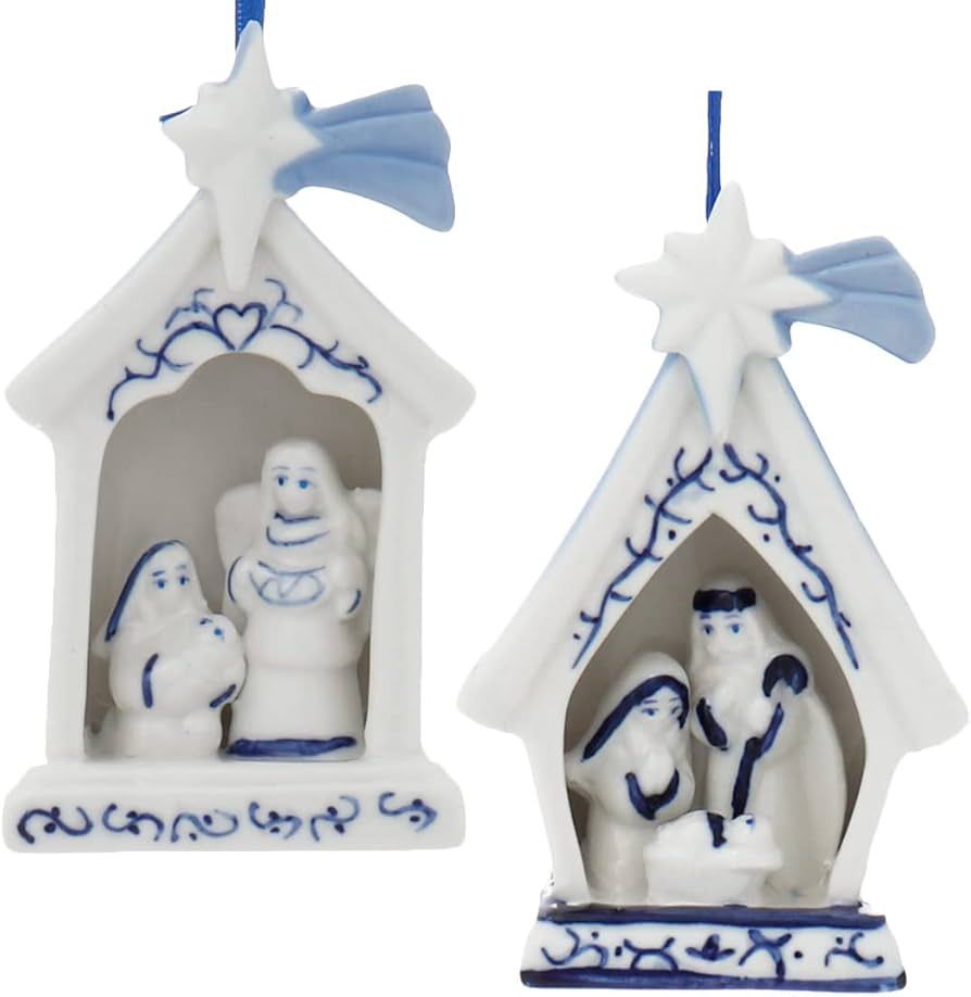 Delft Blue Porcelain Holy Family Ornaments, 2 Assorted, Christmas | Amazon (US)