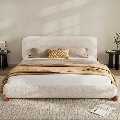 TIRAMISUBEST Queen Size Upholstered Platform Bed With Boucle Thick Headboard and Solid Wood Legs, Modern Bed Frame with Slats Support | Target