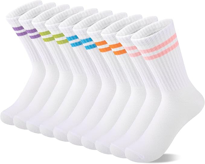 Comfoex 10 Pairs Girls Crew Cotton Socks Athletic Calf Striped Soft Casual Socks For Kids 4-6 6-8... | Amazon (US)