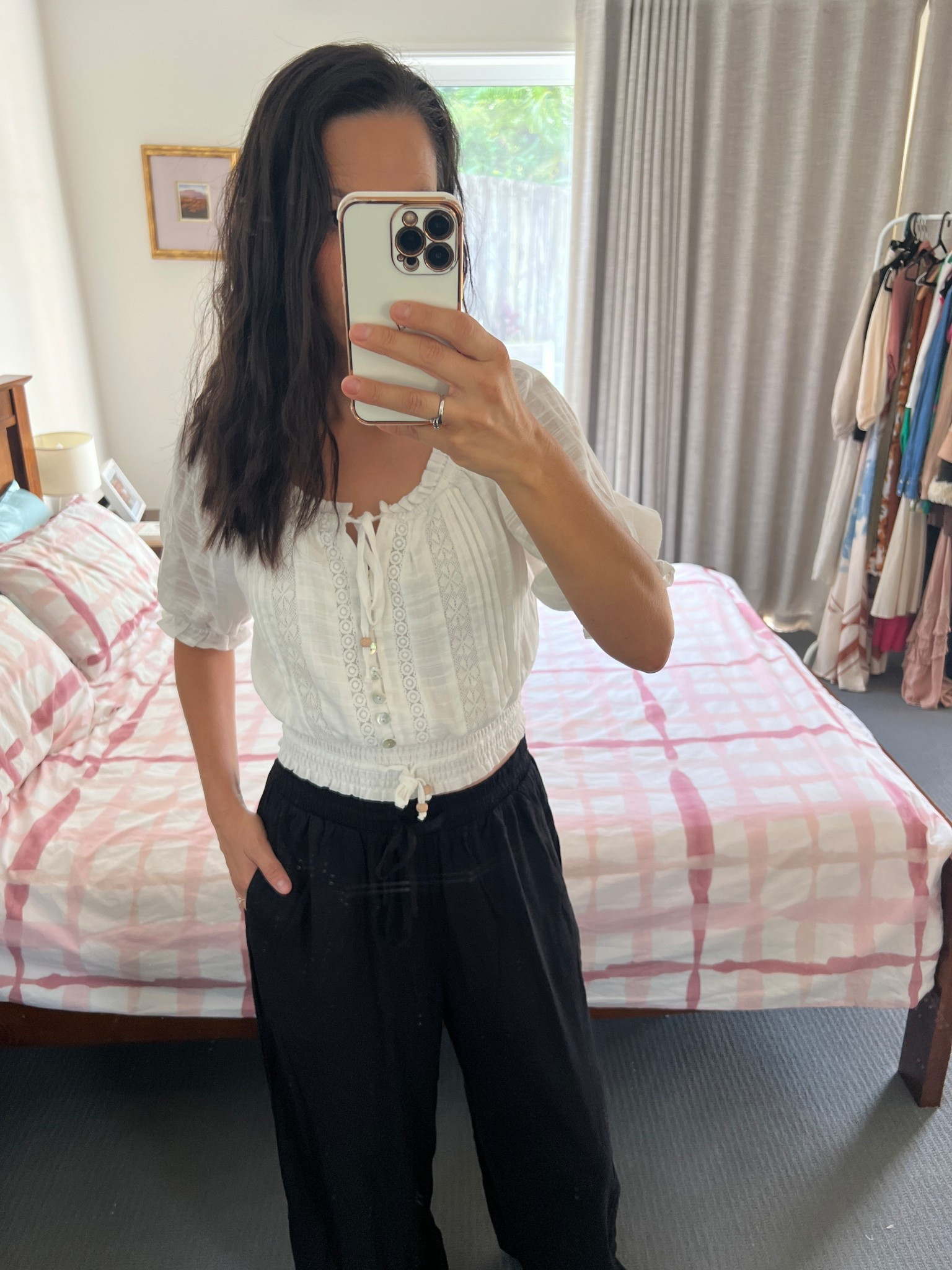 New Salty Crush: Boho top (Adjustable Neck and Hemline Crop with Pleating Details in White) and black linen pants 
Discount code: ALEXSALTYCRUSH10

#LTKStyleTip #LTKOver40