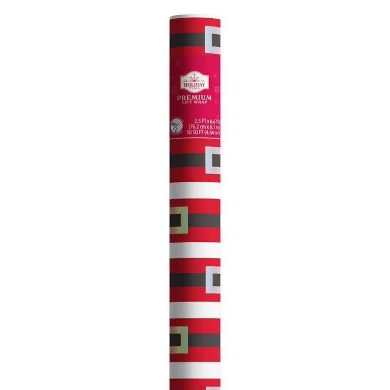 Red and Silver Premium Santa Belt Wrapping Paper, 50 sq ft, by Holiday Time | Walmart (US)