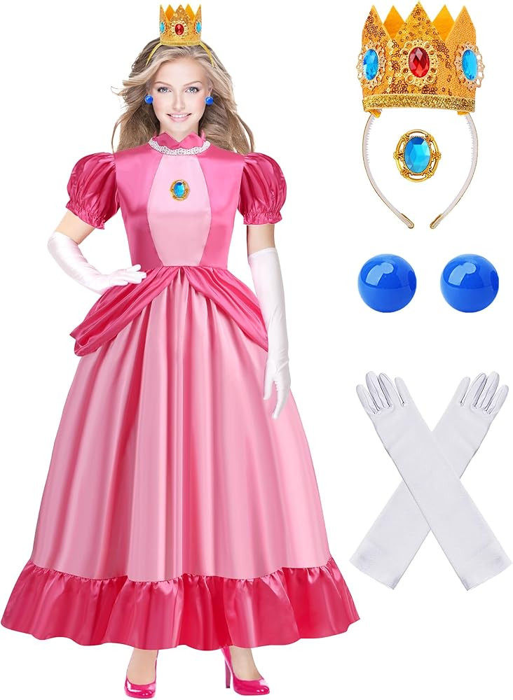 Princess Peach Costume for Adults,Princess Peach Dress for Women, Halloween Costume Dress Up Outf... | Amazon (US)