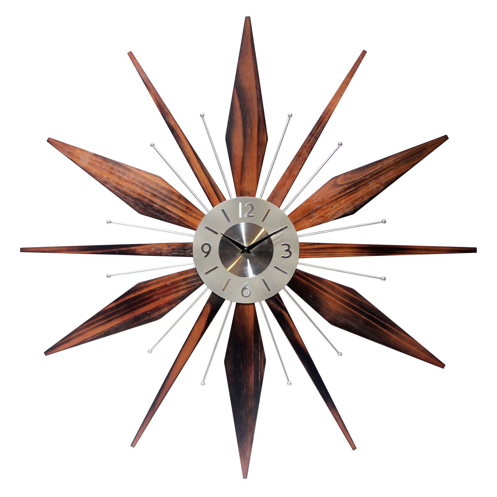 Infinity Instruments Sunburst Mid-Century Utopia Metal Wall Clock, Dark Walnut - Walmart.com | Walmart (US)