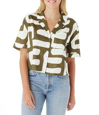 Ida Linen Blend Abstract Print Oversized Button Front Linen Blend Coordinating Top | Dillard's