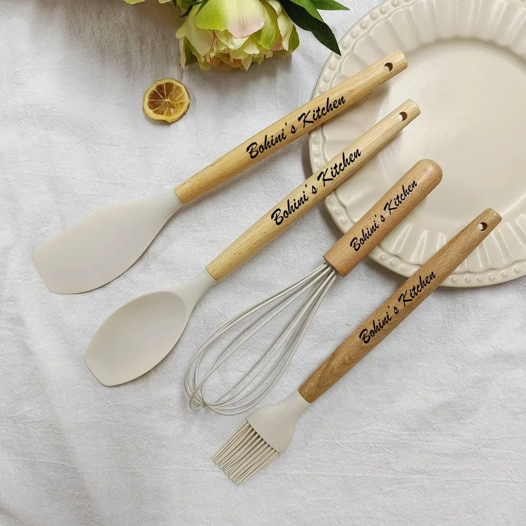 Set of 4 Custom Engraved Silicone Baking Tool, Personalized Whisk, Personalized Kitchen Tool with... | Etsy (US)