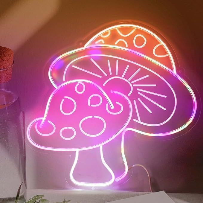 NEONLG Mushroom Neon Sign for Bedroom Wall Decor, Dimmable Cute Mushroom Neon Light with 3D Art, USB | Amazon (US)