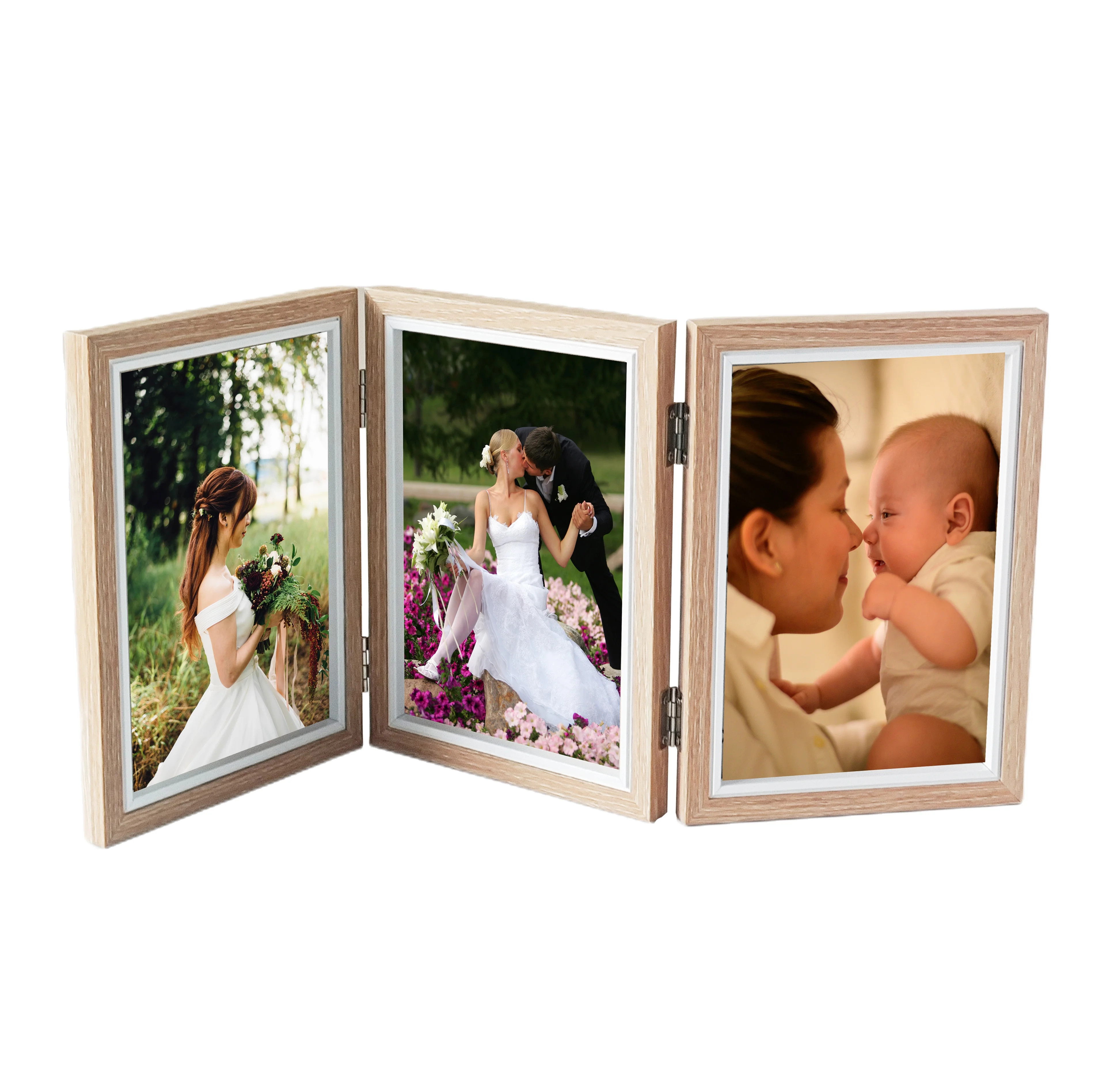 Tabletop Picture Frame Wood Trifold Hinged Photo Frame with 3 Openings, Table decor Family Pictur... | Walmart (US)