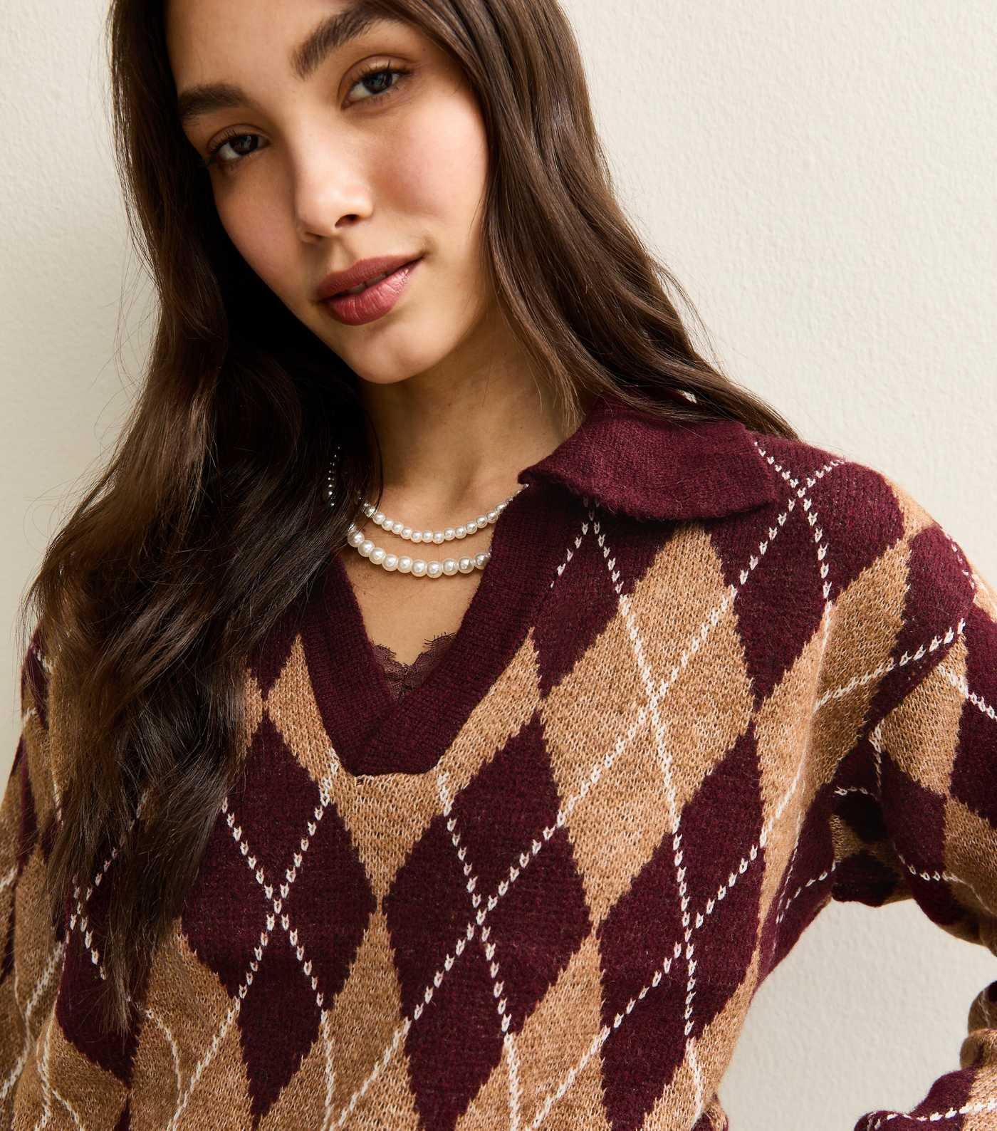 Red Argyle Knit Polo Collar Jumper | New Look | New Look (UK)