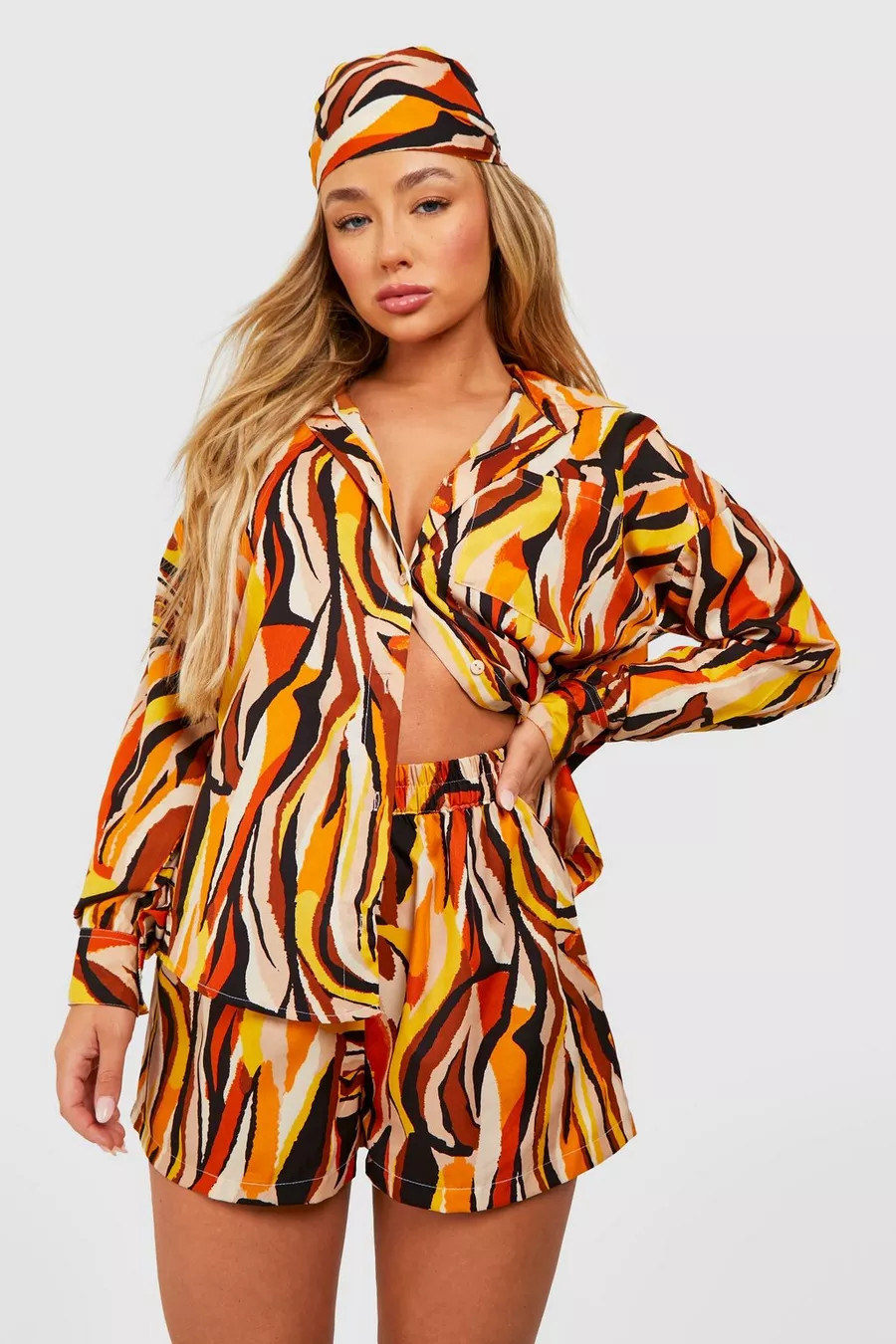 Abstract Print Relaxed Fit Shirt, Shorts & Headscarf | Boohoo.com (UK & IE)