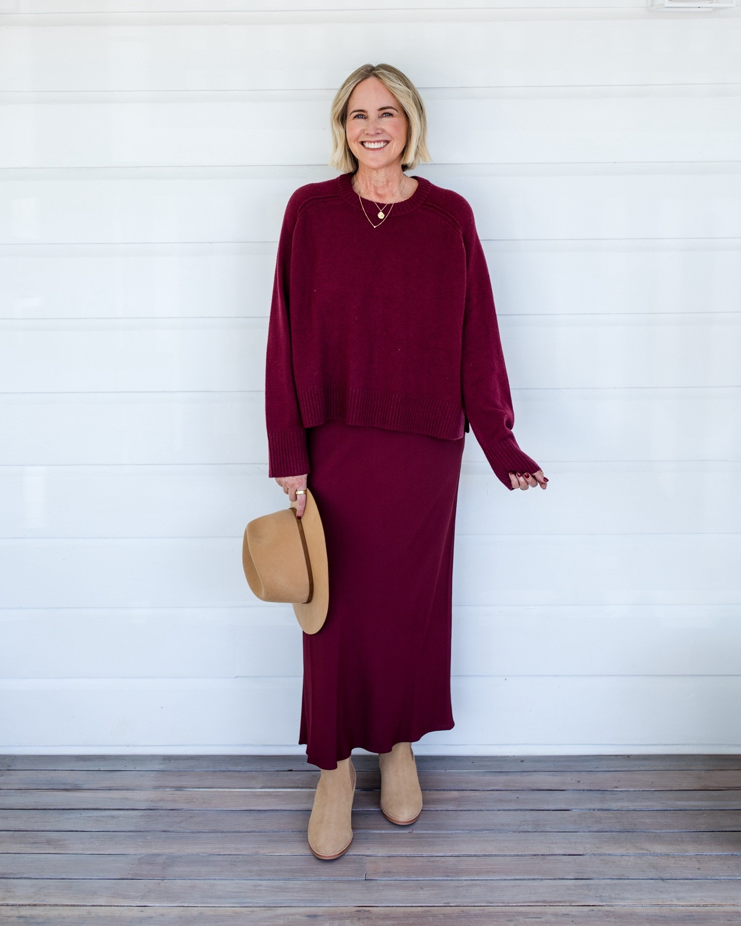 Tonal but make it burgundy. These pieces were from Arket last year but I’ve found similar for you 

#LTKaustralia #LTKmidsize #LTKover50style