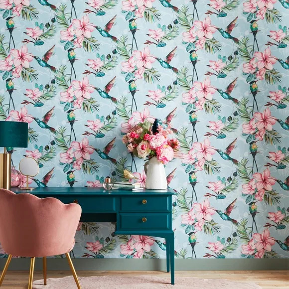Paradise Luxe Light Blue Wallpaper | Dunelm