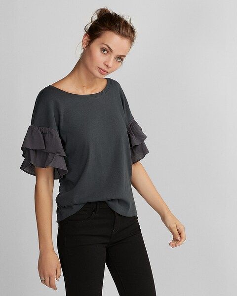 Short Ruffle Sleeve Tee | Express