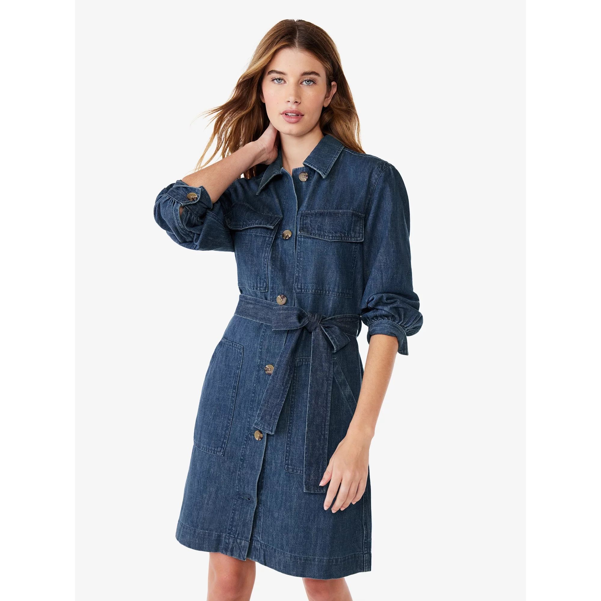 Free Assembly Women's Belted Utility Mini Dress with Long Sleeves, Sizes XS-XXL | Walmart (US)