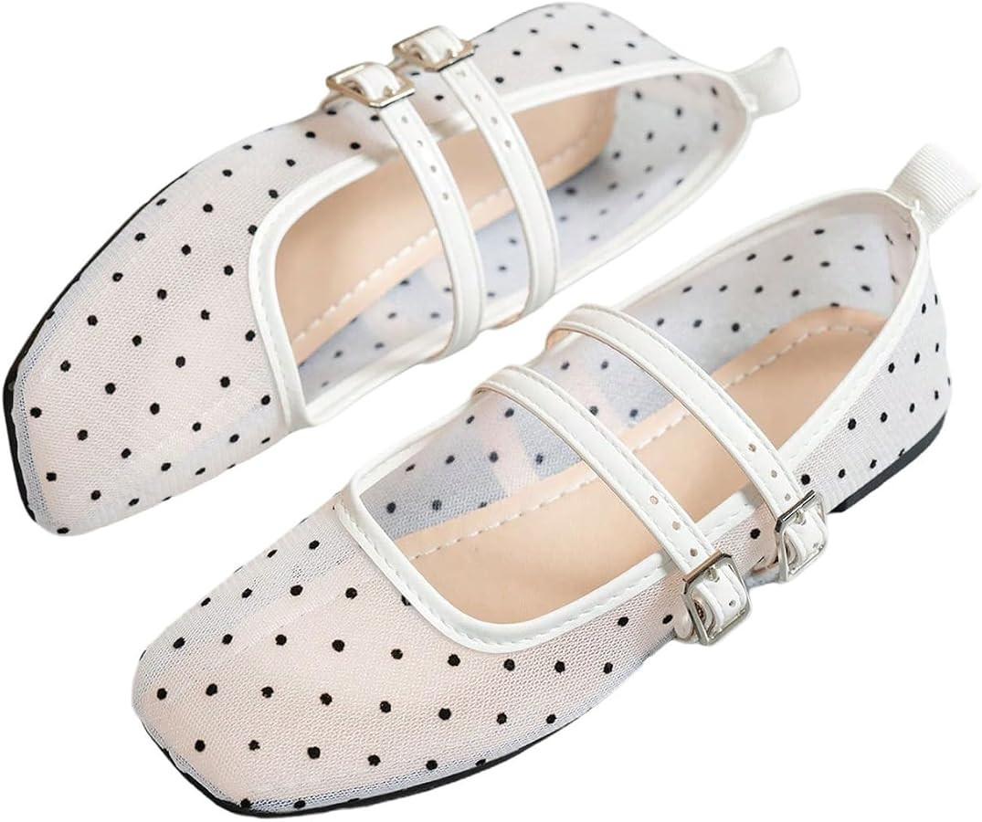 BEAUDRM Women's Polka Dots Mesh Ballet Flats Cute Lace Ballerina Flats | Amazon (US)