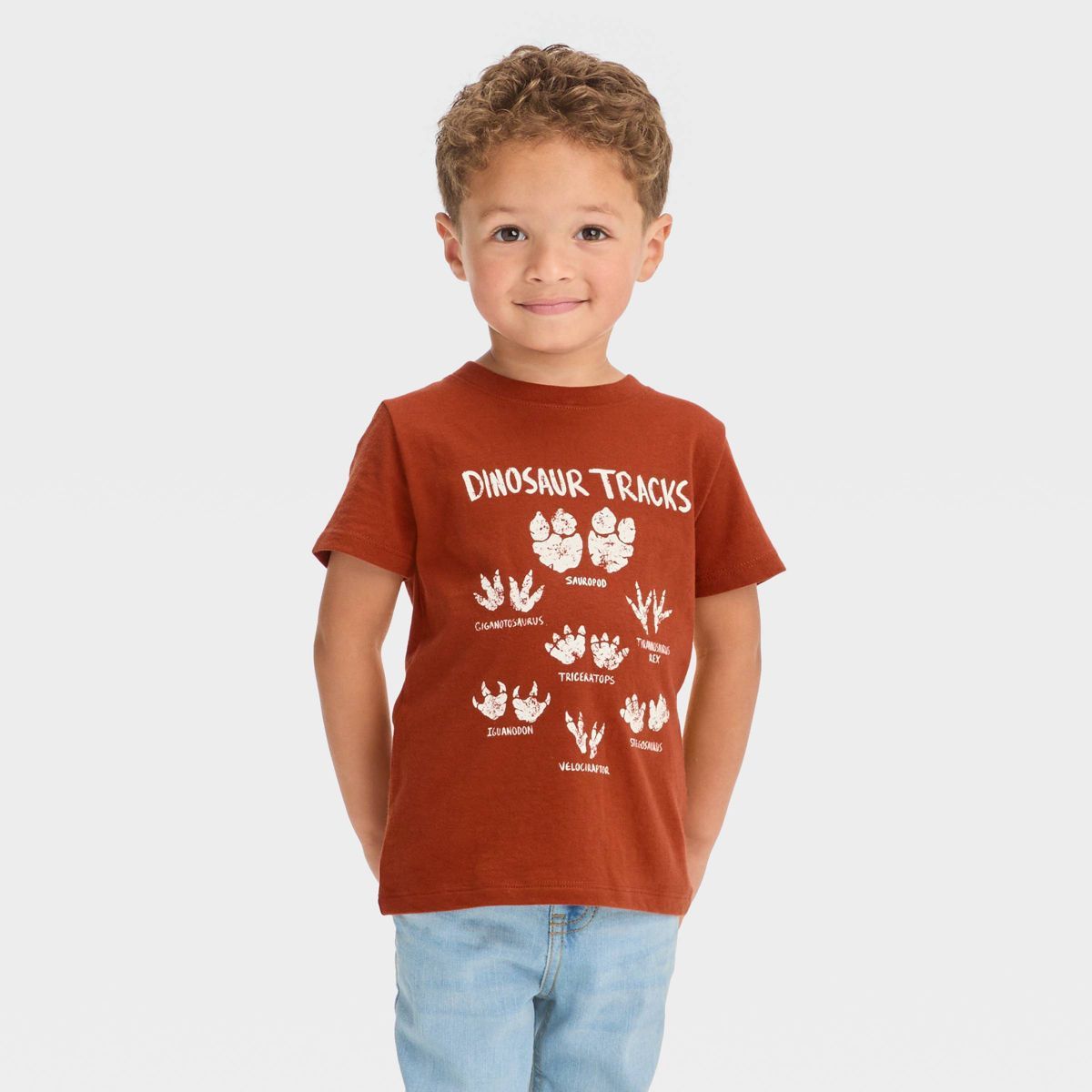 Toddler Boys' Dinosaur Printed Short Sleeve Graphic T-Shirt - Cat & Jack™ Orange | Target