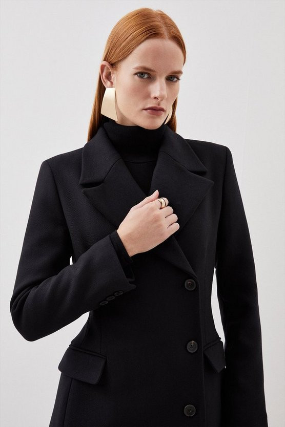 Italian Wool Blend Tailored Single Breasted Maxi Coat | Karen Millen US
