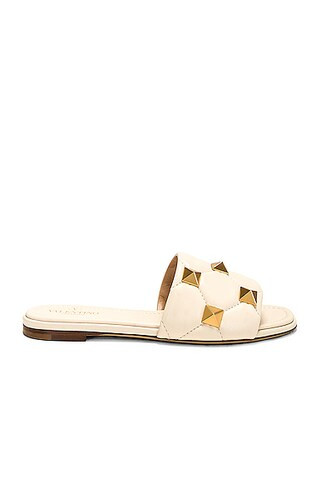 Valentino Garavani Roman Stud Quilted Slide in Light Ivory | FWRD | FWRD 