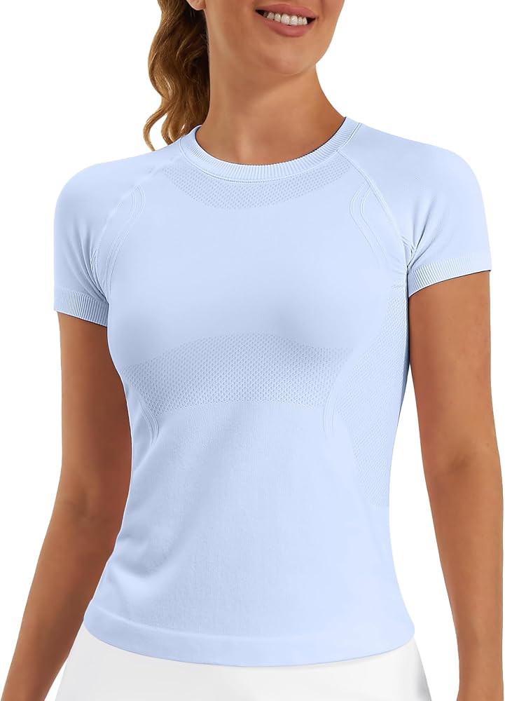 Stelle Women Workout Tops Short Sleeve Seamless Athletic Shirts Yoga Gym Sports Breathable Tees | Amazon (US)