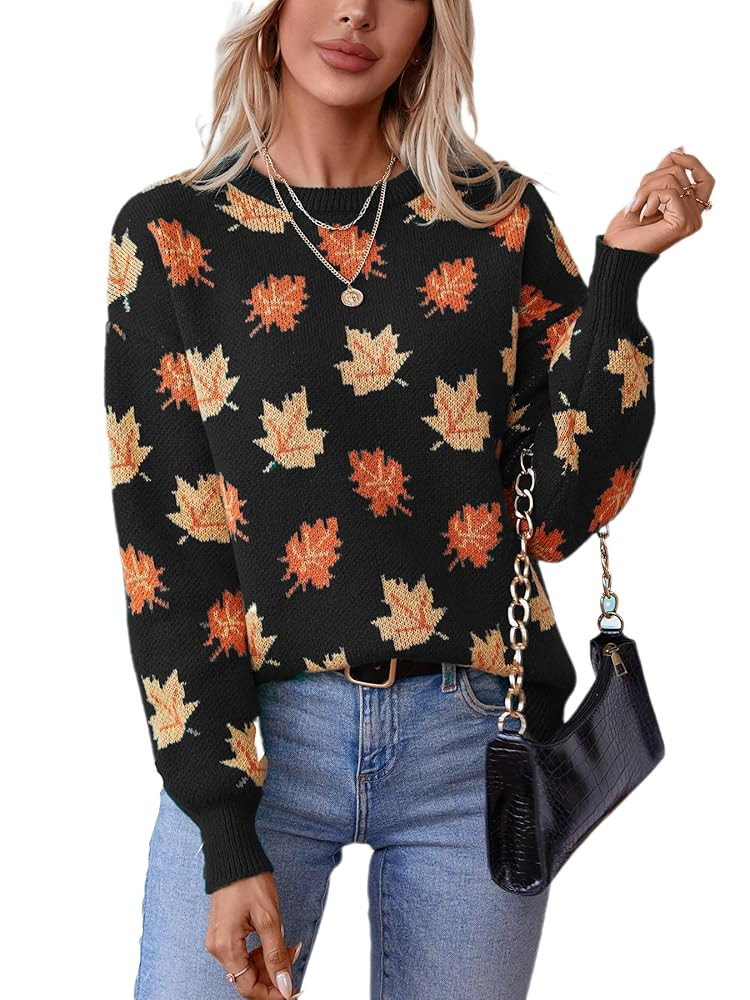 Chvity Women's Maple Leaf Graphic Thanksgiving Sweater Crewneck Long Sleeve Casual Loose Fall Stu... | Amazon (US)