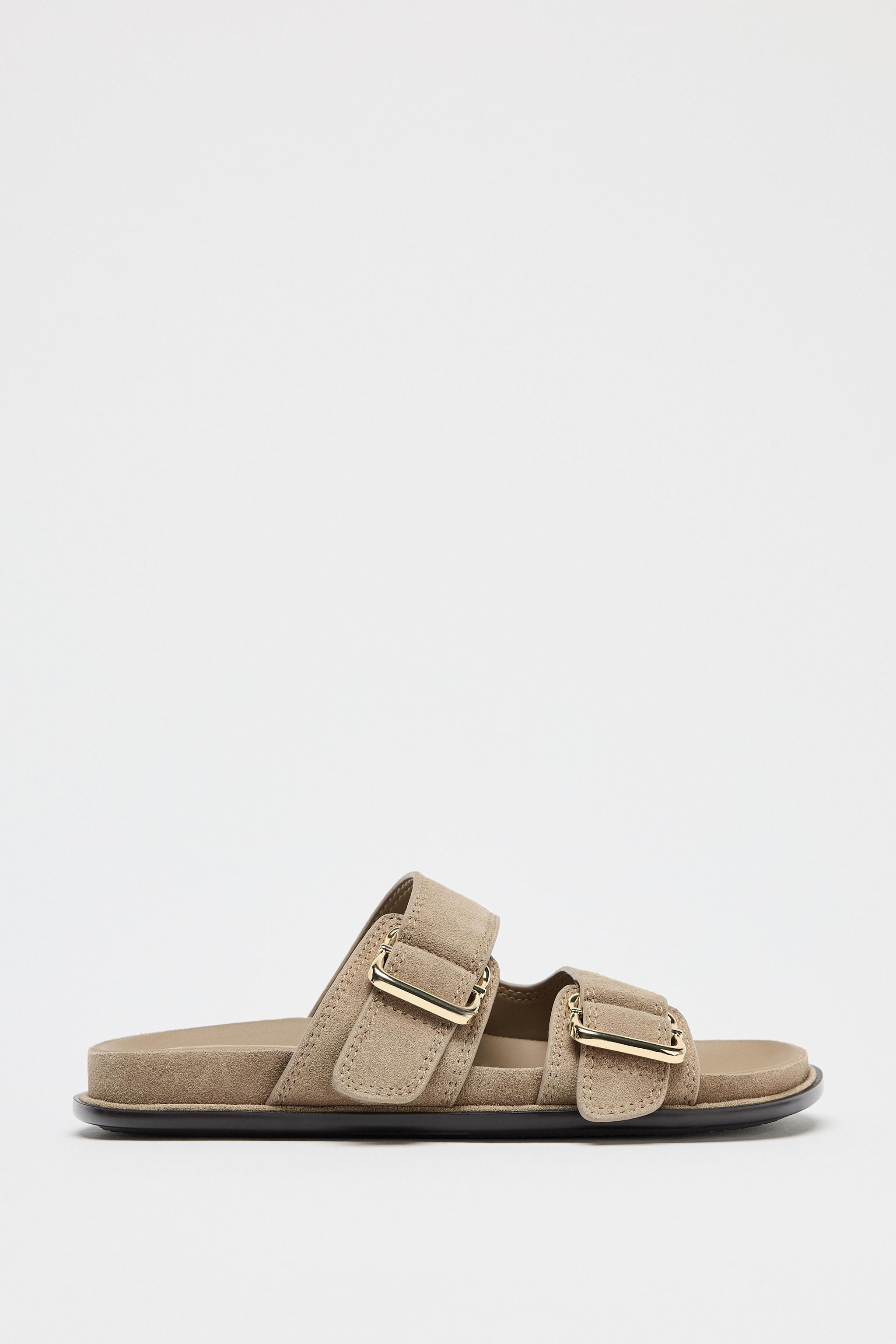 SPLIT SUEDE STRAPPY FLAT SANDALS | Zara UK