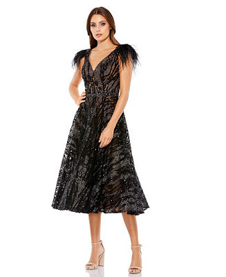 Mac Duggal Women's Women's Embellished Feather Cap Sleeve Dress - Macy's | Macy's