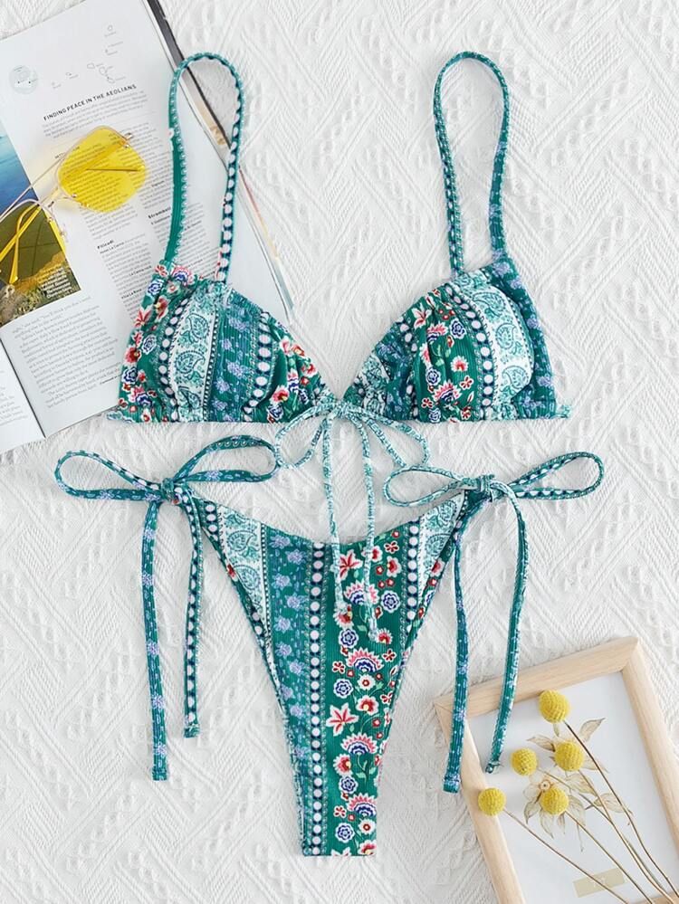 $10.99        
    (1000+)
        
      Paisley & Ditsy Floral Tie Side Bikini Swimsuit
       ... | SHEIN