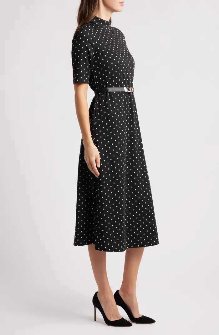 Polka Dot Mock Neck Cotton Blend Dress | Nordstrom