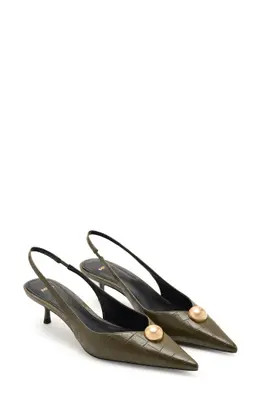 MANGO Slingback Pointed Toe Kitten Heel Pump in Khaki Green at Nordstrom, Size 9Us | Nordstrom