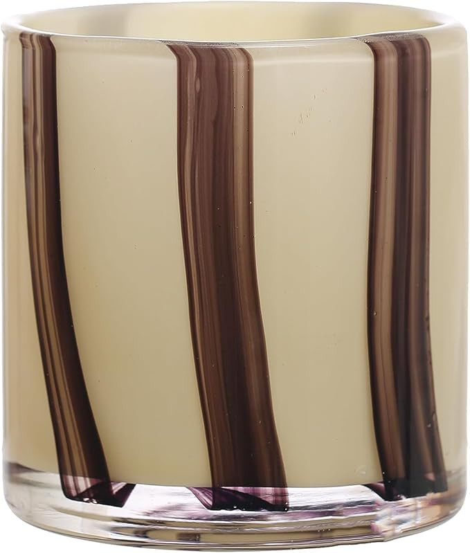 Bloomingville Round Glass Candle Holder/Vase with Stripes, Cream and Purple | Amazon (US)