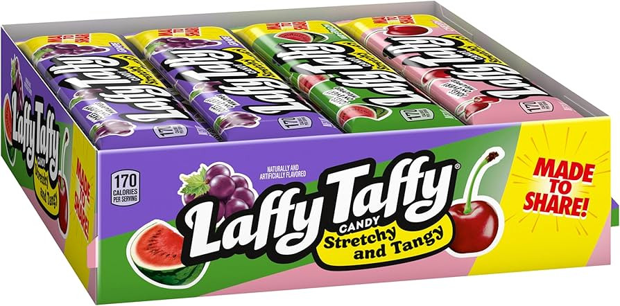 Laffy Taffy Stretchy & Tangy Variety Candy Box, Grape, Watermelon, and Cherry Flavors, 1.5 Ounce ... | Amazon (US)