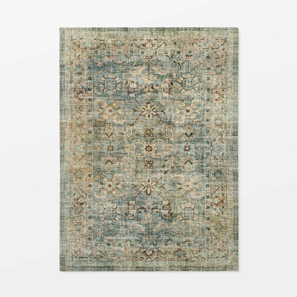 7'x10' Ledges Digital Floral Print Distressed Persian Green - Threshold designed with Studio McGee | Target