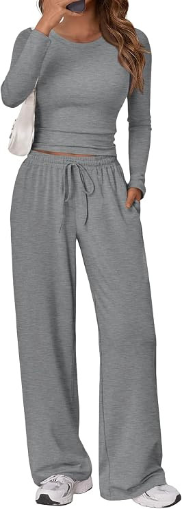Trendy Queen Women's 2 Piece Matching Lounge Set Long Sleeve Side Ruching Top Wide Leg Drawstring... | Amazon (US)