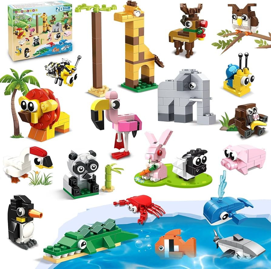 HOGOKIDS 20 Pack Valentines Party Favors for Kids - Animals Building Blocks Toy Set for Kids Vale... | Amazon (US)