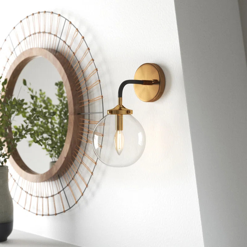 Dion 1 - Light Dimmable Matte Black/Antique Gold Armed Sconce | Wayfair Professional