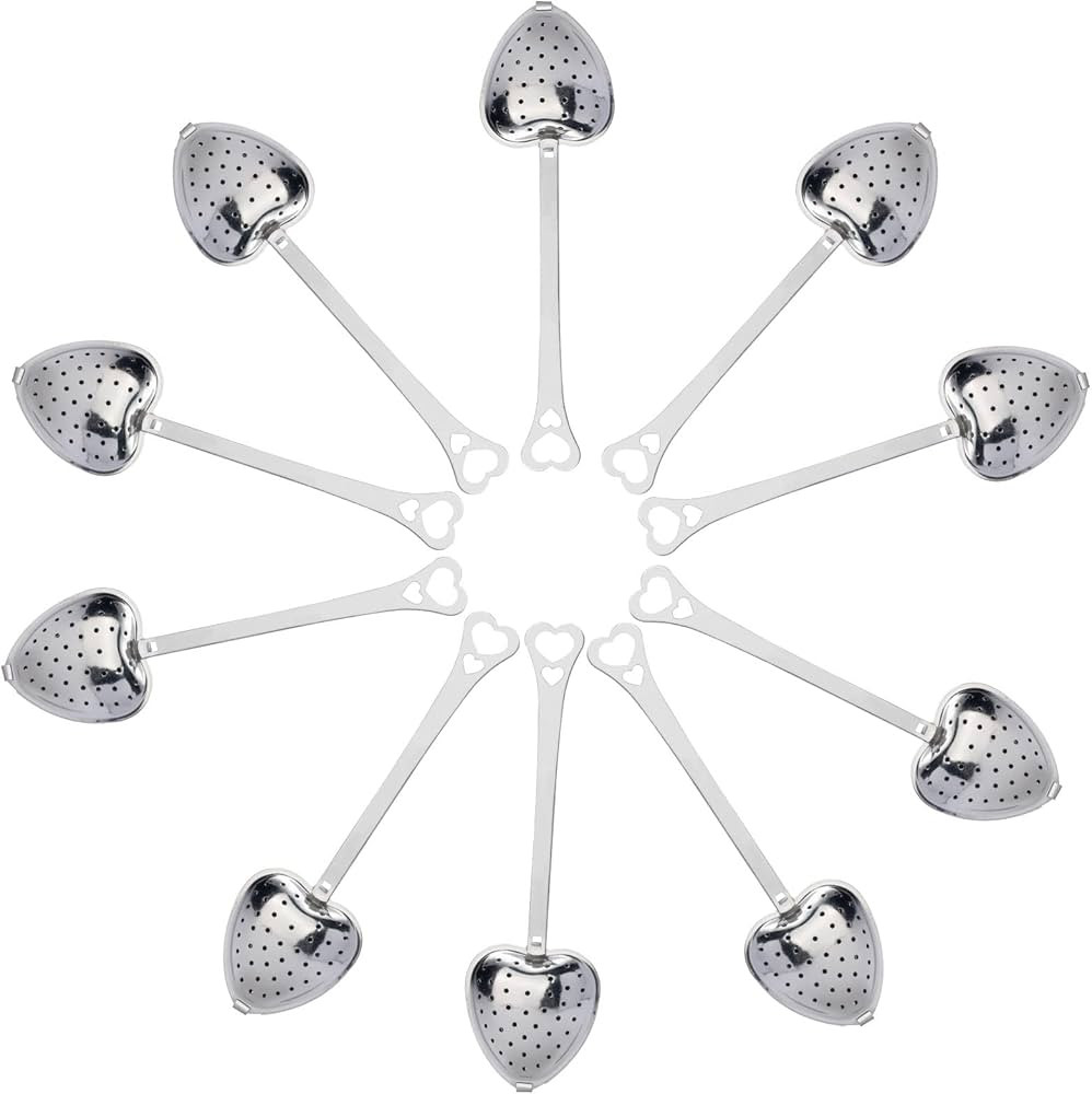 ZIIVARD 10 Pieces Tea Infuser Stainless Steel Long Grip Spoon Heart Shaped Mesh Tea Strainer for ... | Amazon (US)