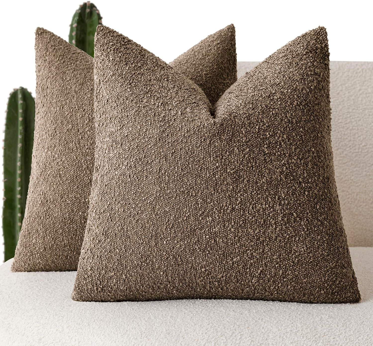 Foindtower Pack of 2, Decorative Textured Boucle Throw Pillow Covers Neutral Accent Solid Pillow ... | Amazon (US)