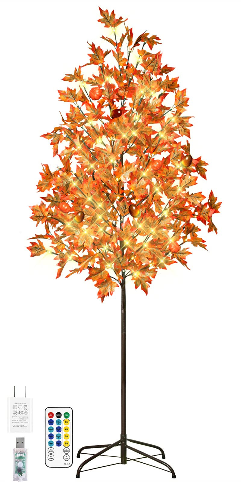 6FT 144 LED Lighted Maple Tree - Thanksgiving Decor Artificial Fall Tree, 288 Leaves 4 Acorns 4 P... | Amazon (US)