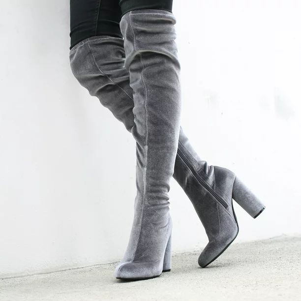 Fahrenheit Over Knee Women's High Heel Boots in Gray | Walmart (US)