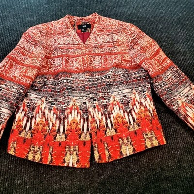 H & M Aztec Red Print Open Front Blazer Long Sleeve Women's Size 14 | eBay US