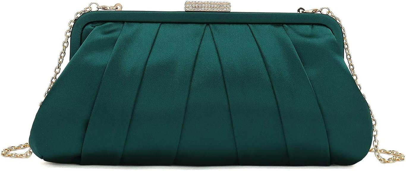 CHARMING TAILOR Classic Pleated Satin Clutch Bag Diamante Embellished Formal Handbag for Wedding/... | Amazon (US)