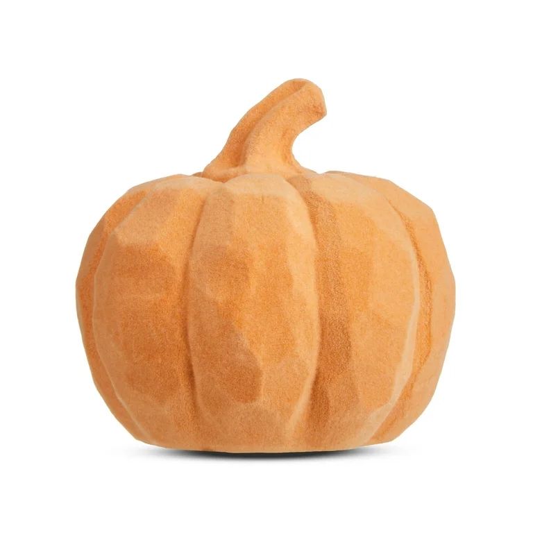 Harvest Light Orange Flocked Resin Pumpkin, 3.5", by Way To Celebrate | Walmart (US)