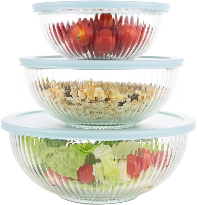 3 Mixing Bowls with Lids (1.1-3.7QT) - Vertical Stripe | Amazon (US)