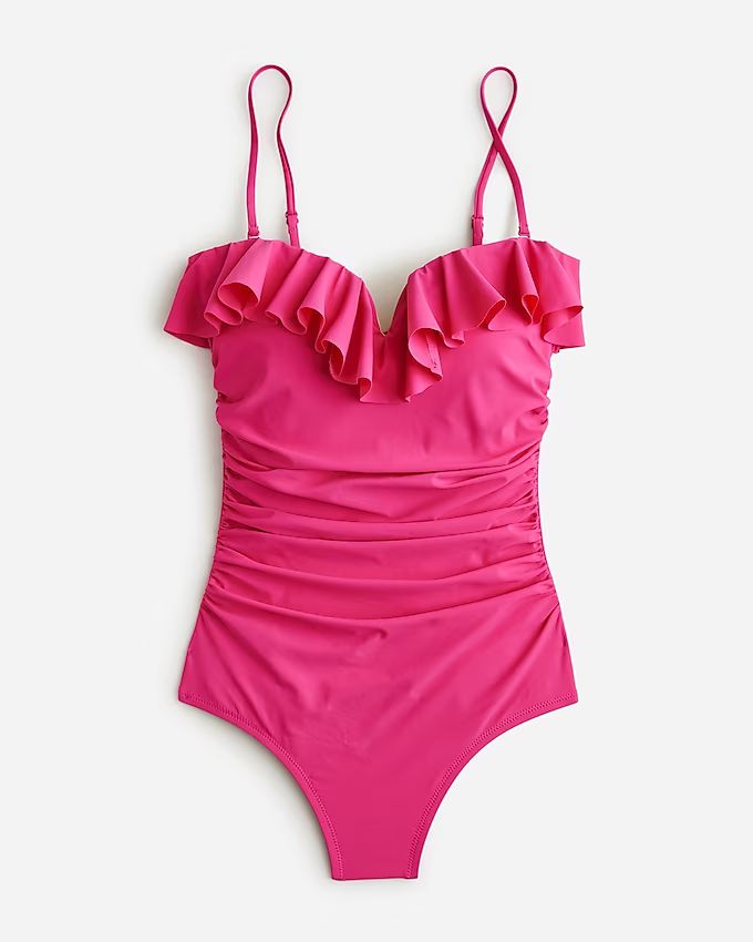 Matte ruched one-piece swimsuit with ruffles | Jcrew Swimsuits | Midsize Swimsuit | Full Coverage  | J.Crew US