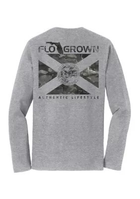 FloGrown Men's Long Sleeve Camo Flag T-Shirt, Gray, Small | Belk