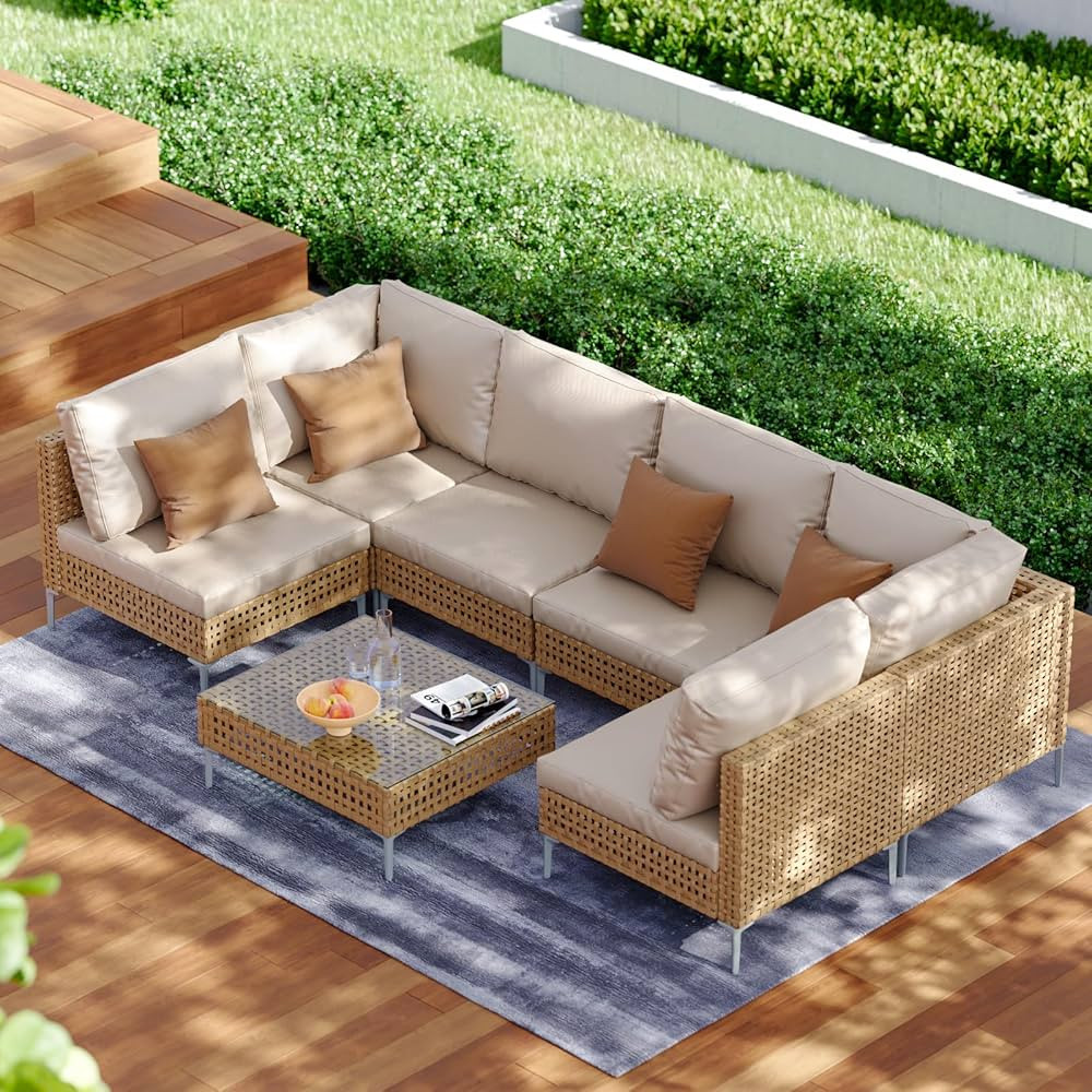 Grand patio 7-Piece Wicker Patio Furniture Set, All-Weather Outdoor Conversation Set Sectional So... | Amazon (US)