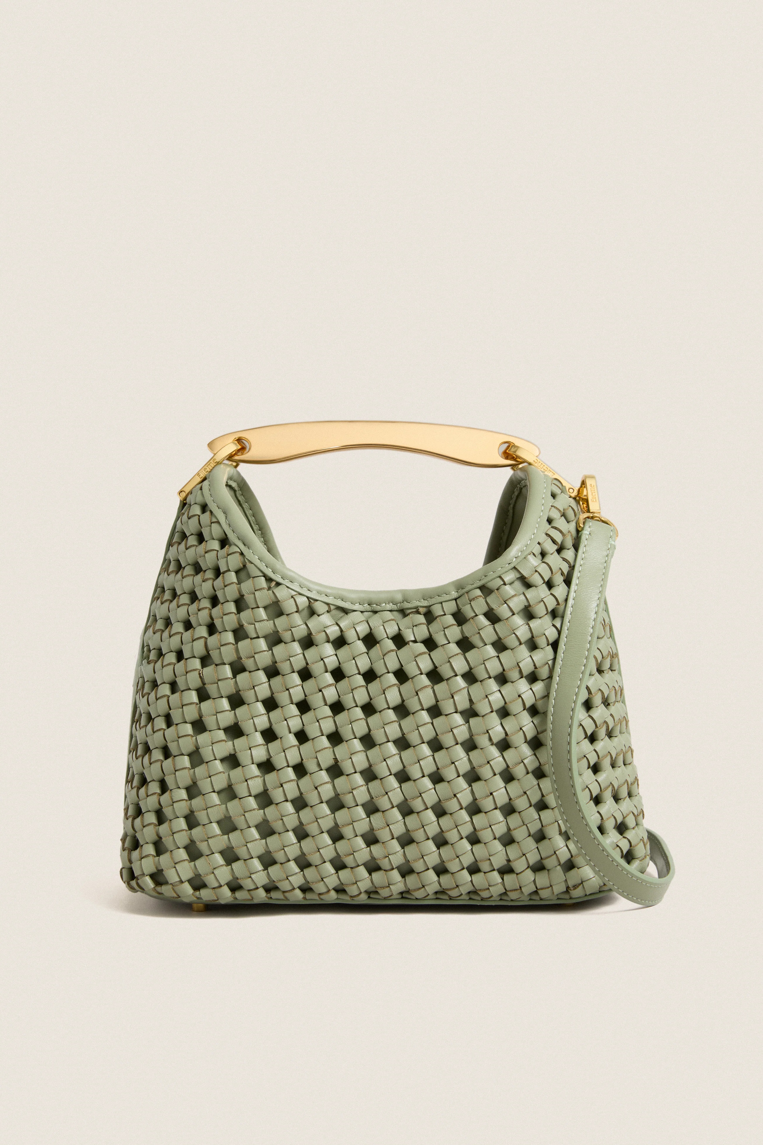Dusty Green Small Woven Leather Boomerang Bag | Tuckernuck (US)