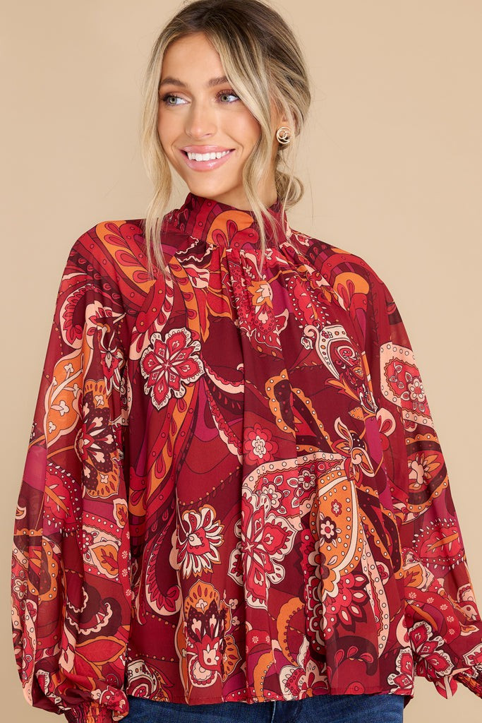 Amuse Me Burgundy Multi Print Top | Red Dress 