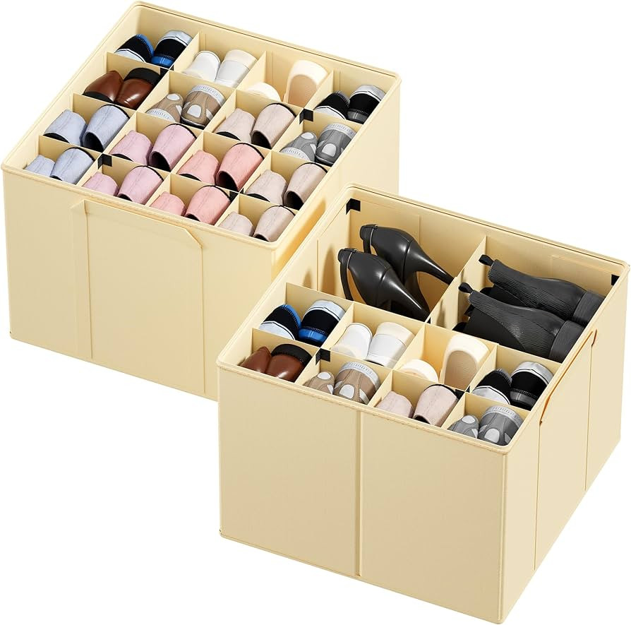 SpaceAid Shoe Organizer for Closet, 2 Pack Foldable Shoe Storage Containers Baskets Boxes Bins w/... | Amazon (US)